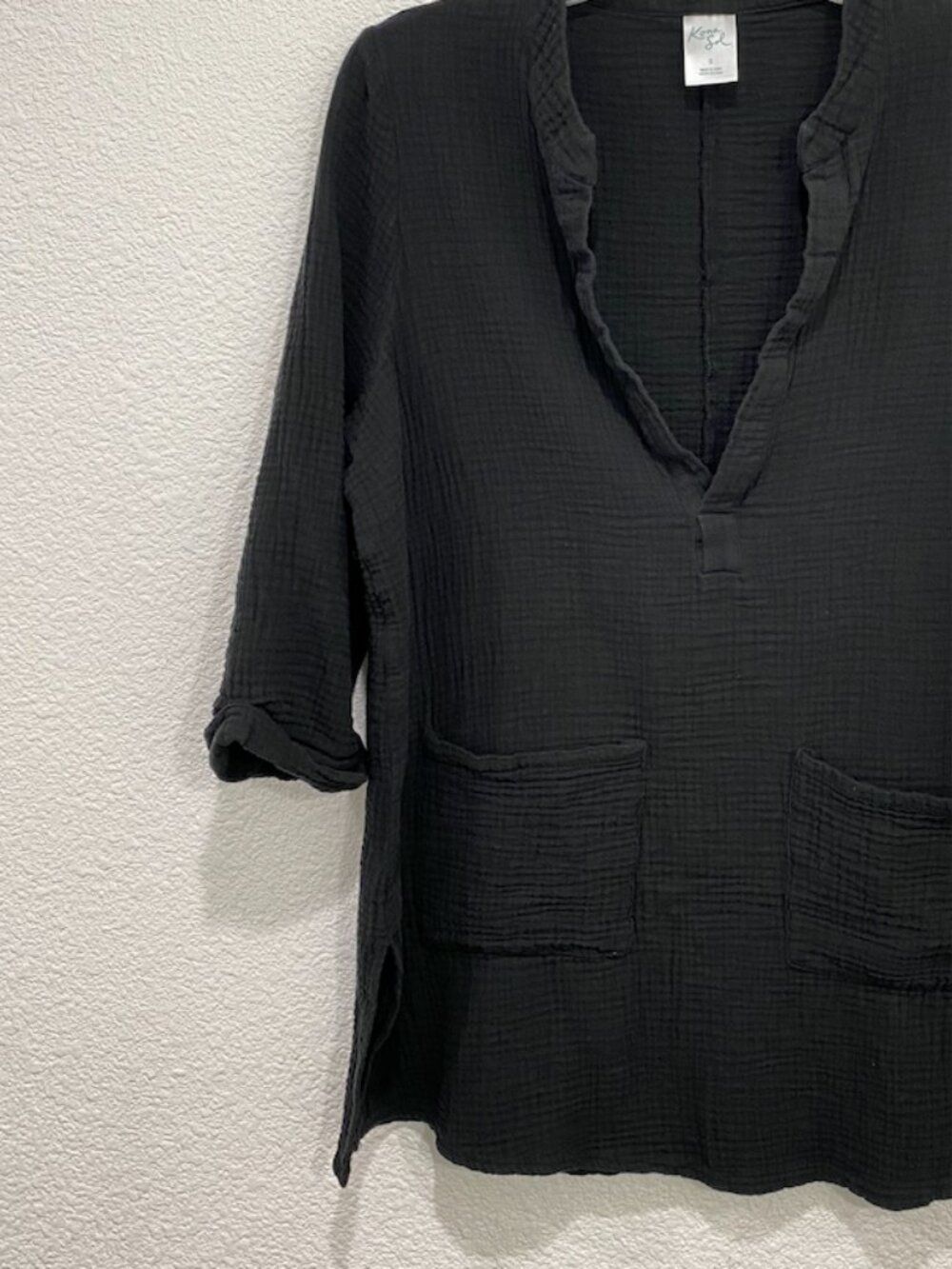 Kona Sol Tunic Top Beach Cover Up Gauze Black Small - Picture 3 of 5